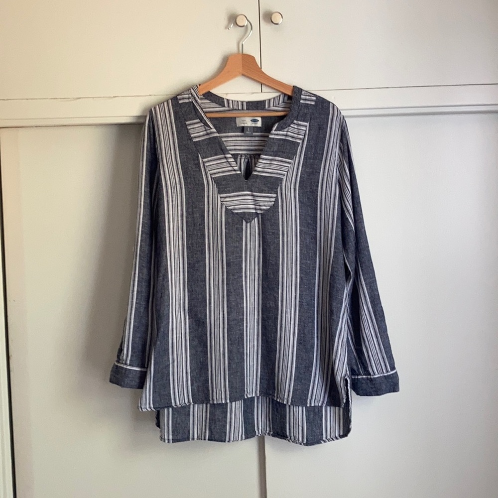 Blue and white stripe chambray tunic